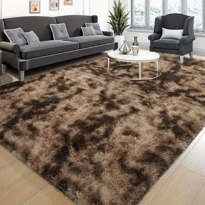 Area Rug, 6x9 Foot Tie-Dye Coffee Plush Shag Style with Machine-Wash Care and Source-Listed Backing