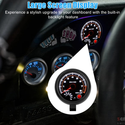 Car Tachometer Gauge 12V 0-8000 RPM 3.75 Inch - LED Shift Light, ABS Black Dial for 4 6 8 Cylinder Petrol Engines, Universal Fit with Accessories Kit