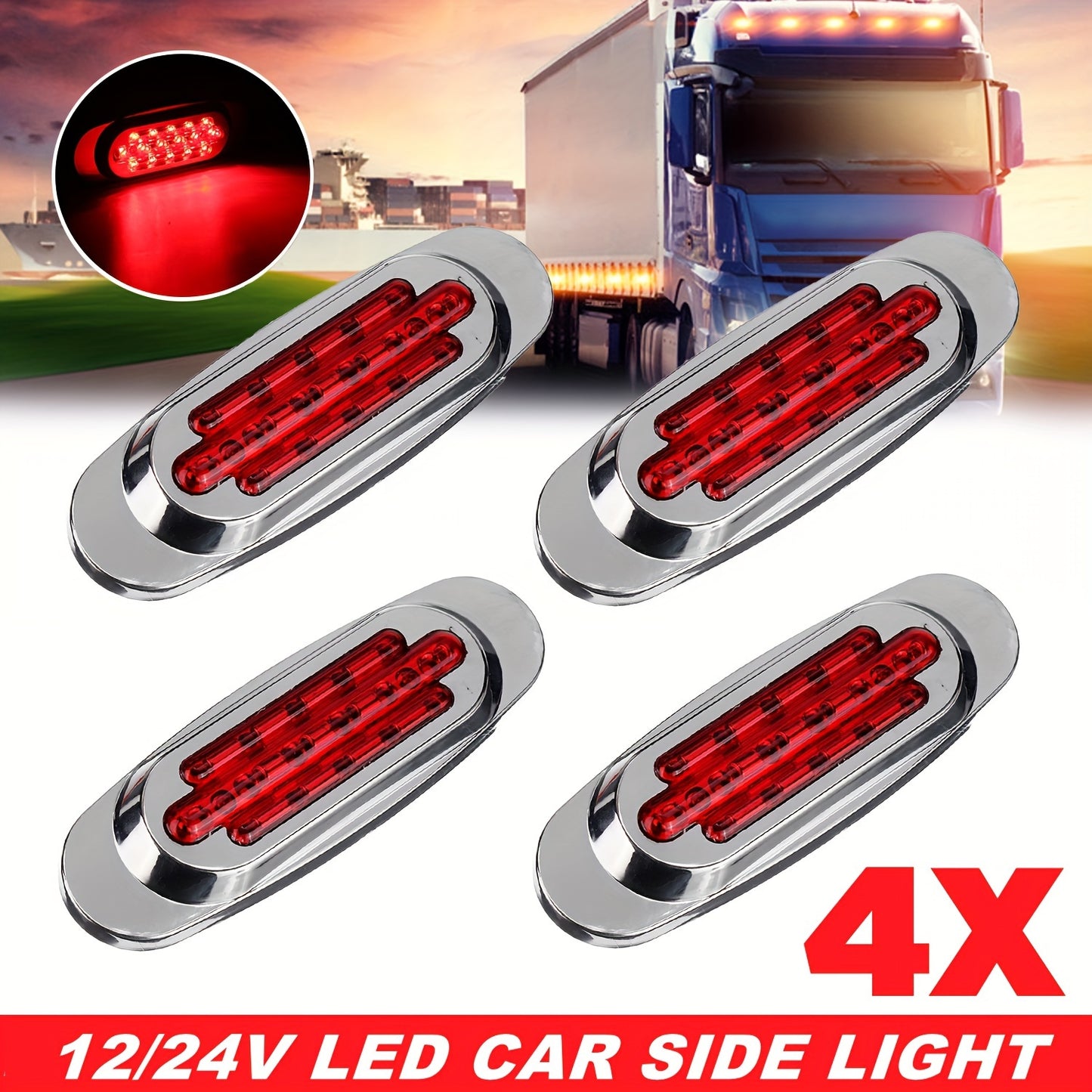 LED Side Marker Lights 4-Pack for Truck Trailer 16 LEDs Dual Mode Steady-On & Flash – 12-24V Universal Fit Front Rear Side Marker Lamp in Red White Blue Green Yellow