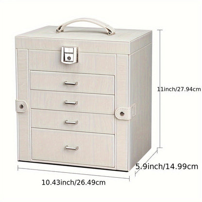 Large Jewelry Box 5-Tier PU Leather Organizer with Lock & Mirror – Storage Case for Bracelets, Earrings, Rings & Necklaces