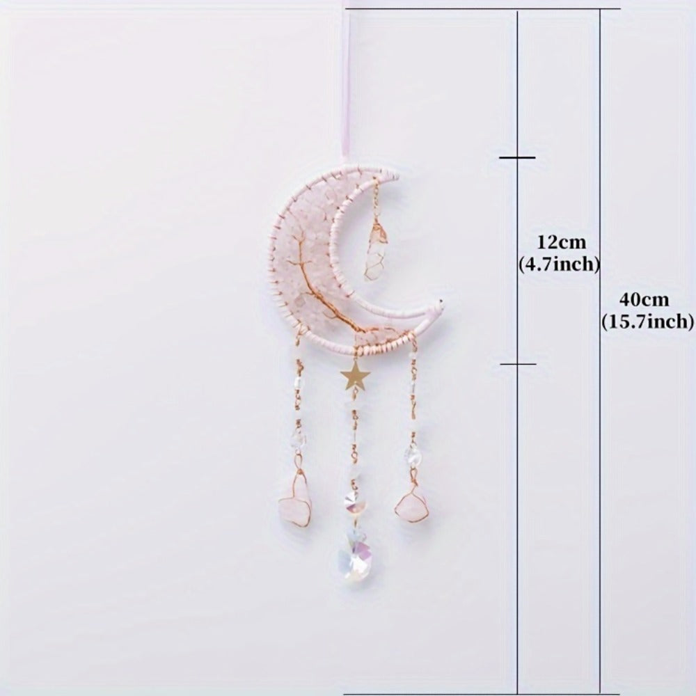 Dreamcatcher Moon Suncatcher Wall Hanging – Handmade Boho Wind Chime Pendant for Indoor Outdoor Garden, Courtyard & Party Decor – Christmas & Birthday Gift