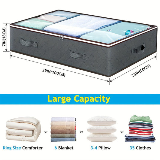 Under Bed Storage Bins Collapsible 23.78 Gal – Foldable Underbed Organizer Bags for Blankets, Clothes, Comforters, Sheets & Sweaters with Zipper Lid