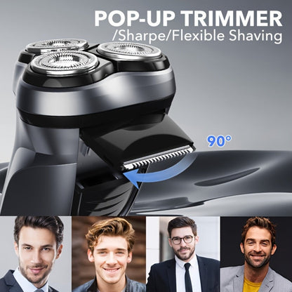 Electric Shaver 3D Floating Rotary Head with Pop-Up Trimmer, LCD Display and 1-Hour Fast Charge for Wet/Dry Use