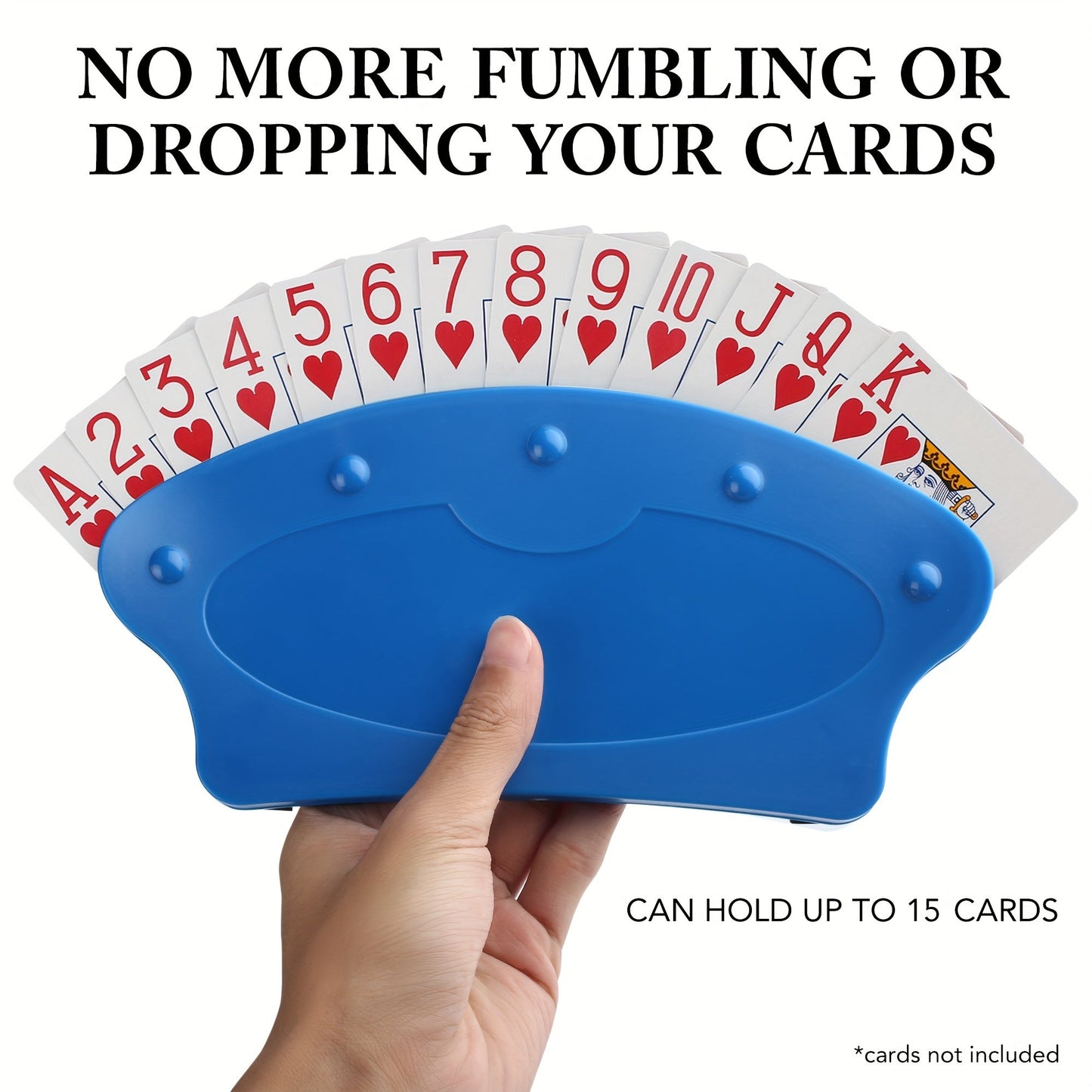 Four-Piece Blue Playing Card Holder Rack Set with Hands-Free Stands for Up to 15 Bridge or Poker Cards Each