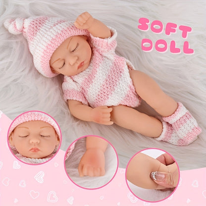 Twin Baby Doll Set with Two 7-Inch Soft Dolls, Pink Knit Hats, Rompers and Two Pairs of Matching Socks