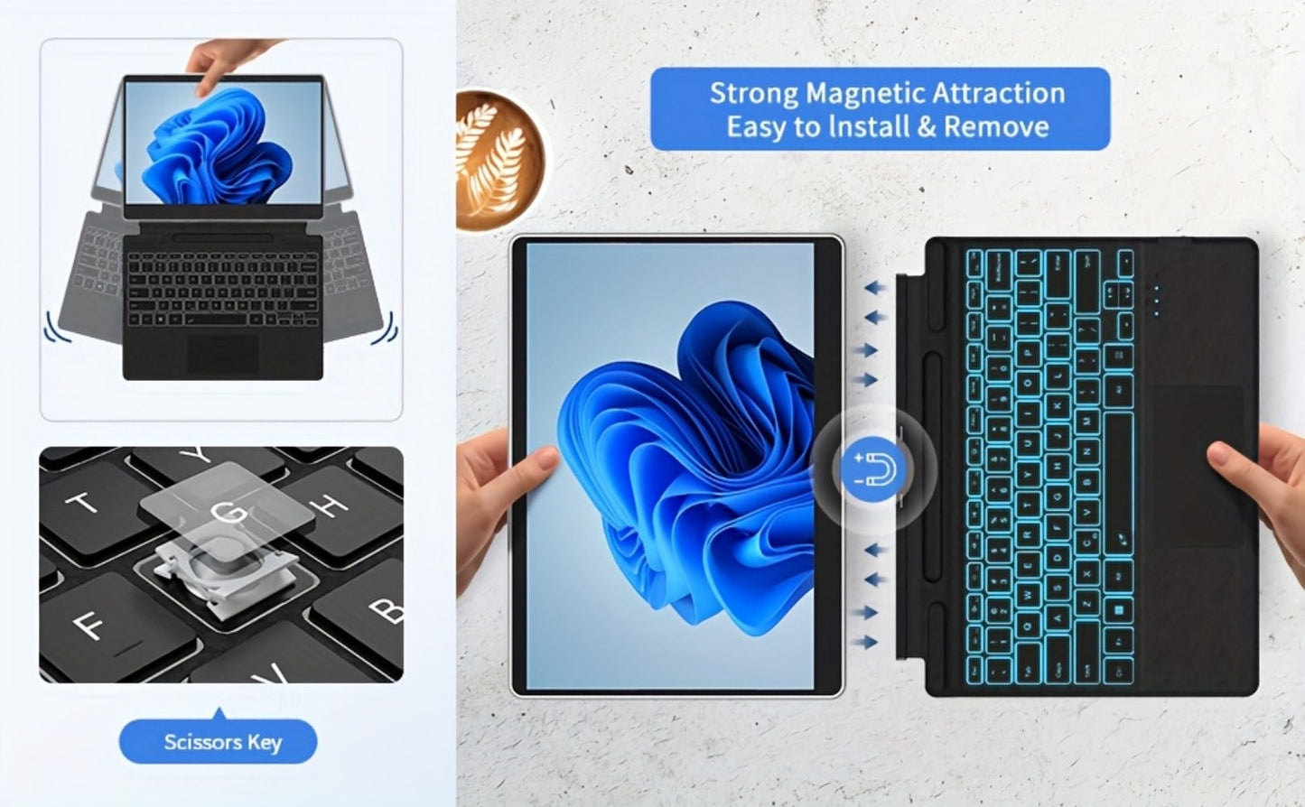Surface Pro Keyboard with 7-Color Backlit Touchpad Ultra-Slim Bluetooth Wireless 15M Rechargeable 750mAh Type Cover for Microsoft Surface Pro 11 10 9 8 X 13 Inch & Surface Pro 7 Plus 7 6 5 4 3 12.3 Inch