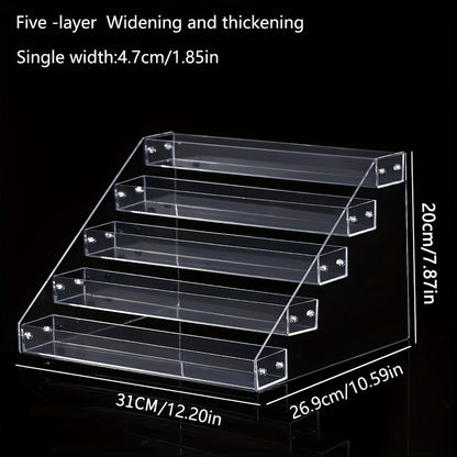 Clear Five-Tier Makeup Organizer with Stepped Compartments for Perfume, Lipstick, Skincare and Vanity Countertop Storage