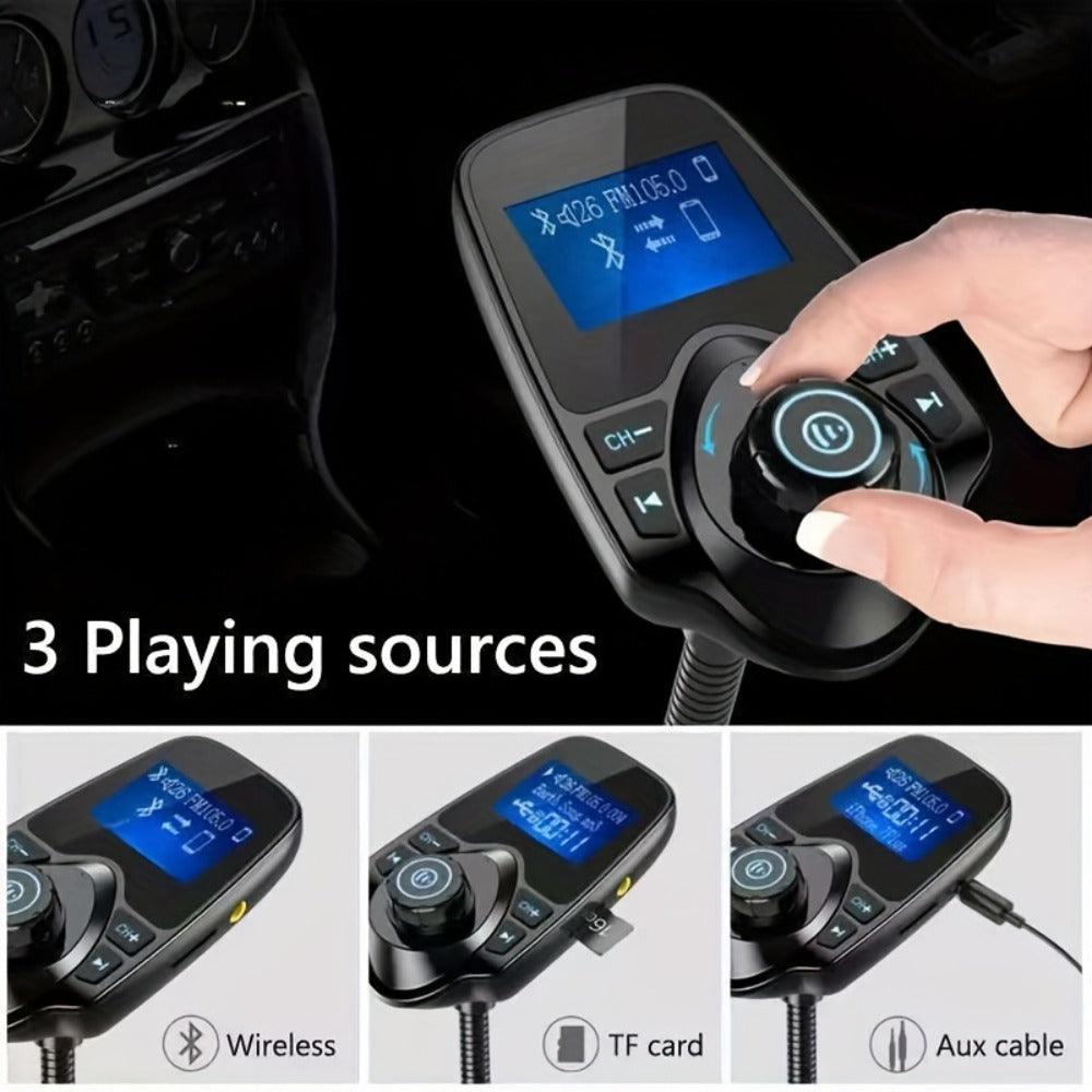 Bluetooth 5.0 Car FM Transmitter Adapter Hands-Free Calling Dual USB Quick Charge Car MP3 Player Wireless Car Kit for iPhone Android Music Streaming