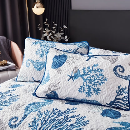 Three-Piece Ocean-Print Duvet Cover Set with Two Pillowcases in Twin, Full-Queen or King Sizes