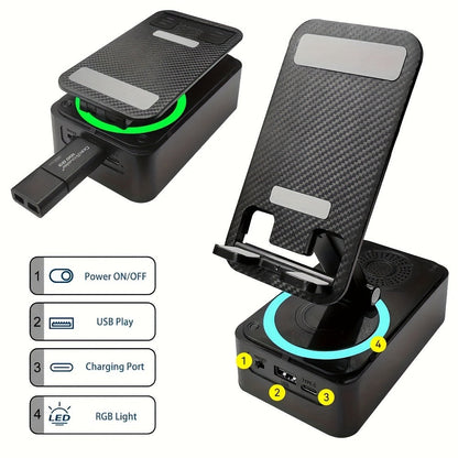 Bluetooth Speaker Phone Holder 5-in-1, 360° Adjustable Tablet Stand with HD Surround Sound, USB Rechargeable Portable Speaker Dock for Smartphones Tablets Home Office Desk