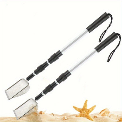 Three-Section Telescopic Beach Sand Sifter with Rectangular Mesh Basket, Wrist Strap and Retractable Handle