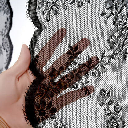 Two-Panel Floral Lace Window Curtain Set with Rod-Pocket Top, Three Colors and Six Metric Size Options