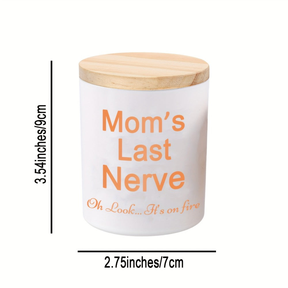 6oz Lavender-Labeled Candle in White Glass Jar with Wood Lid, Single Wick and Mom Message Artwork
