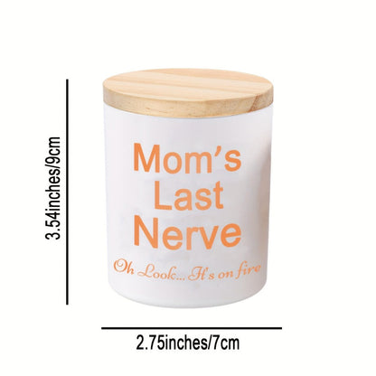 6oz Lavender-Labeled Candle in White Glass Jar with Wood Lid, Single Wick and Mom Message Artwork