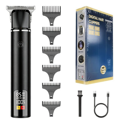 Hair Clipper Cordless Type-C Trimmer with LCD Display, Six Guide Combs and Two Finish Options