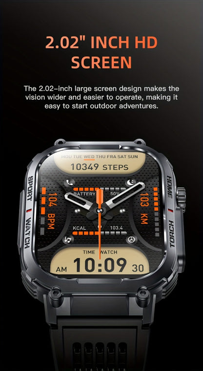 Waterproof Smartwatch with 100+ Sport Modes & LED Flashlight – 2.02" TFT Screen Wireless Calling Sleep Tracker Fitness Activity Tracker Heart Rate Compatible with iPhone Android Gift for Men Women