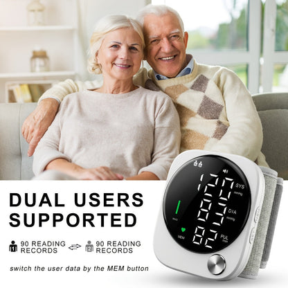 Blood Pressure Monitor Wrist Device with LCD Display, Voice Readout, Dual-User Memory and USB Rechargeable Power