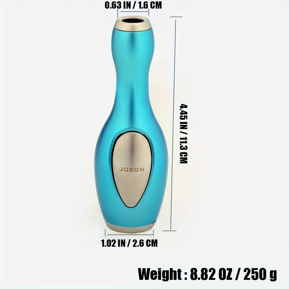 Bowling-Pin-Shape Jet-Flame Butane Lighter with Push-Button Ignition in Two White Checkout Options