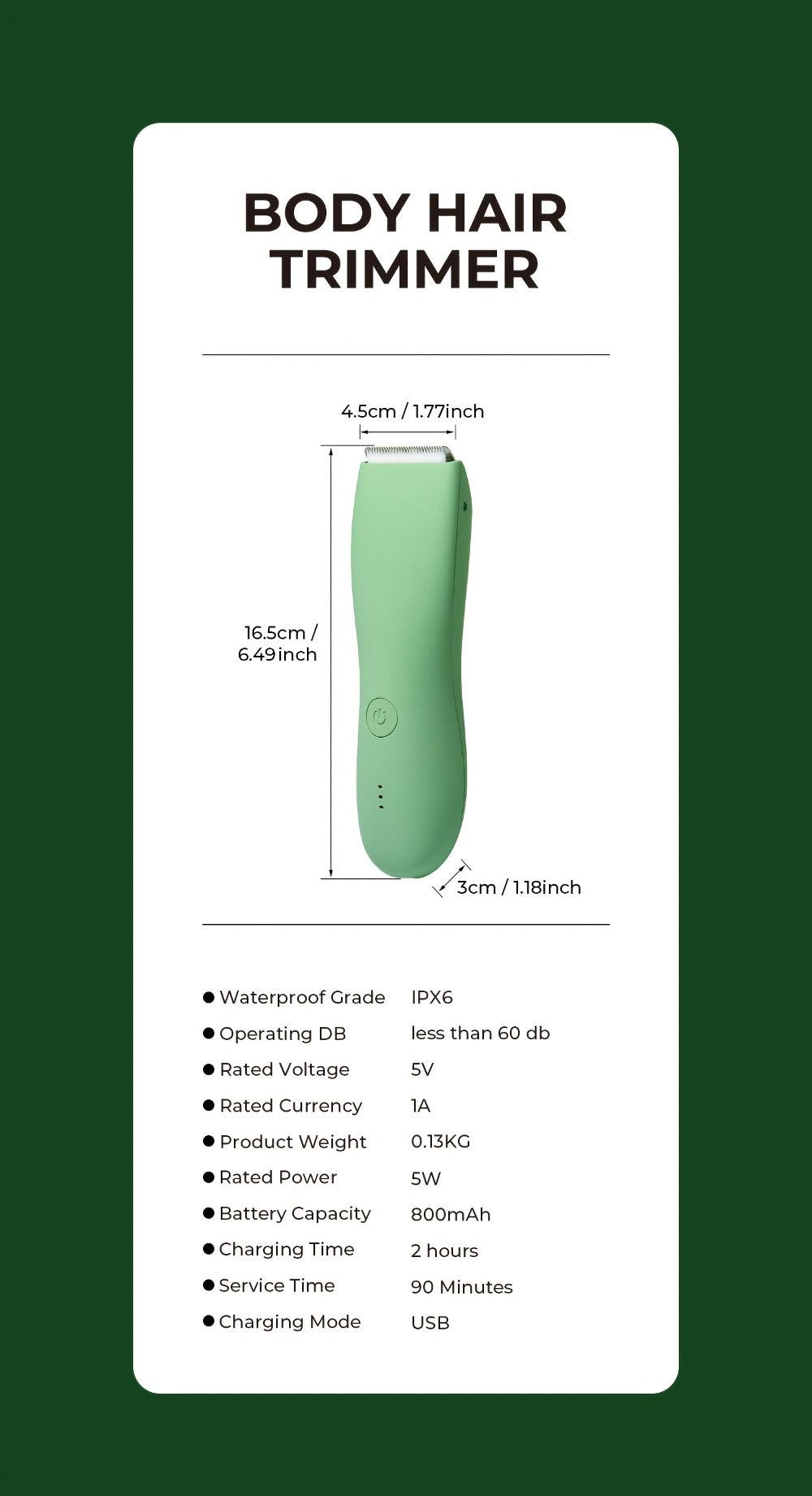 Electric Body Hair Trimmer for Women and Men with Replaceable Ceramic Blades — USB Rechargeable IPX5 Waterproof Pubic Groin Bikini Trimmer Painless Sensitive Skin Hair Shaver