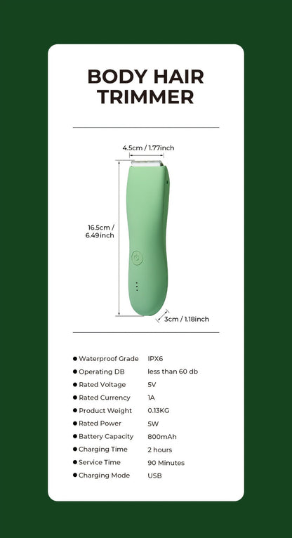Electric Body Hair Trimmer for Women and Men with Replaceable Ceramic Blades — USB Rechargeable IPX5 Waterproof Pubic Groin Bikini Trimmer Painless Sensitive Skin Hair Shaver