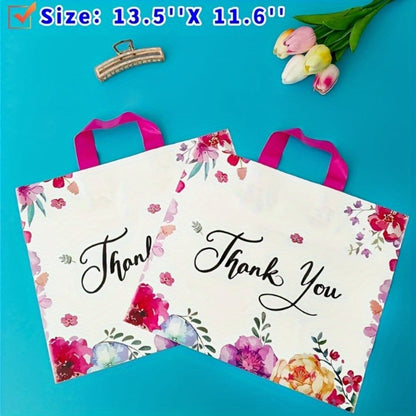 Fifty-Piece Floral Thank You Gift Bag Set with Soft Loop Handles and Printed Front and Back Panels