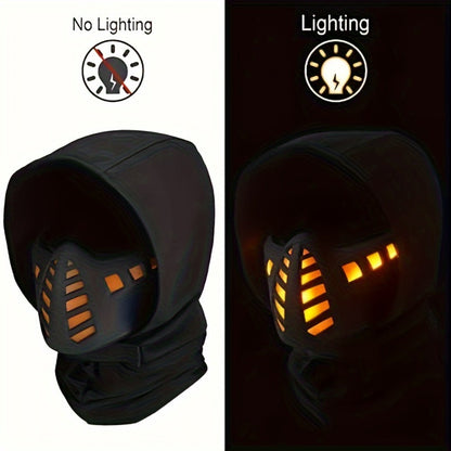 LED Commander Costume Mask with Amber Light Panels, Black Lower-Face Shell and Hood-Style Fabric Cover