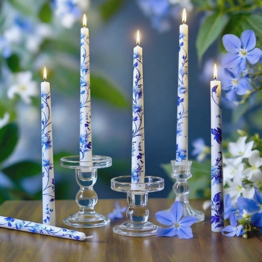 Taper Candles Blue White Porcelain 6-Pack 10 Inch | Dripless Unscented Soy Wax Chinoiserie Candlesticks 8-12 Hour Burn for Weddings Christmas Dinner Table Home Decor Centerpiece