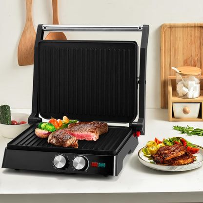 Panini Press Grill 3-in-1 Electric Indoor Grill with Non-Stick Plates - 180° Flat Grill Sandwich Maker with Floating Hinge Grease Tray Temperature Control, Compact Countertop Grill for Home Dorm Office