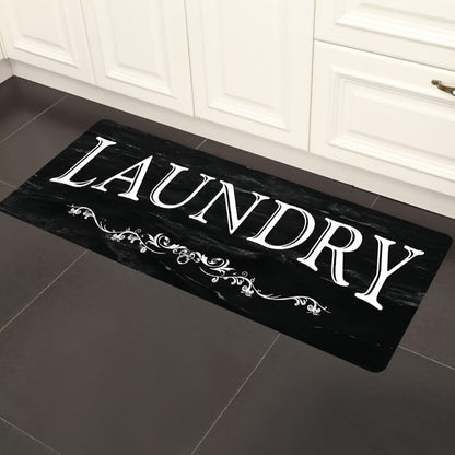 Black and White Laundry Room Mat with Bold LAUNDRY Text in 45 x 120 cm and 45 x 150 cm Size Options