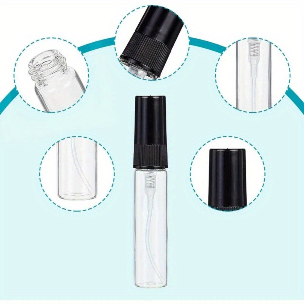 Mini Glass Spray Bottles 5ml 50 Pack Fine Mist Atomizer Refillable Black UV Glass Travel Perfume Bottles for Perfume Cologne Essential Oil Facial Mist Toner Setting Spray Sampling