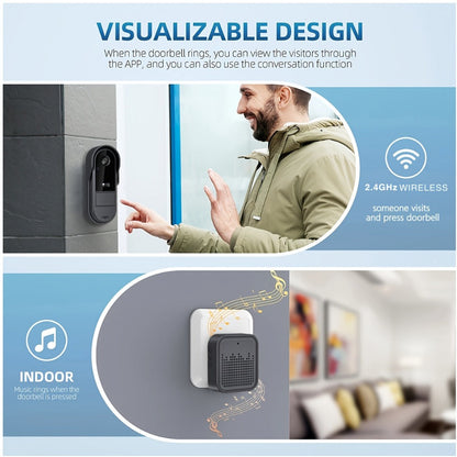 Video Doorbell Camera with Tuya App Marking, Night View, Two-Way Audio, Voice Changer and Single or Two-Pack Options