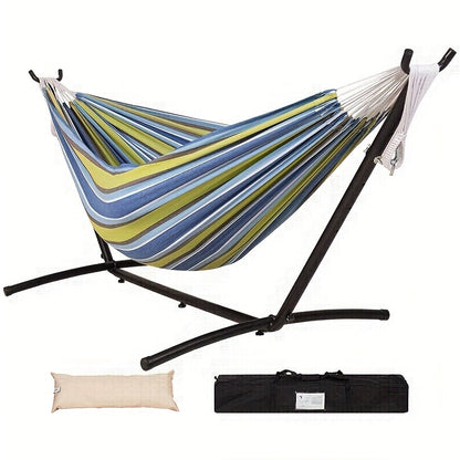 Hammock and Steel Stand Set with Pillow, Carry Case, Eight Colors and 450 lb Load-Limit Marking