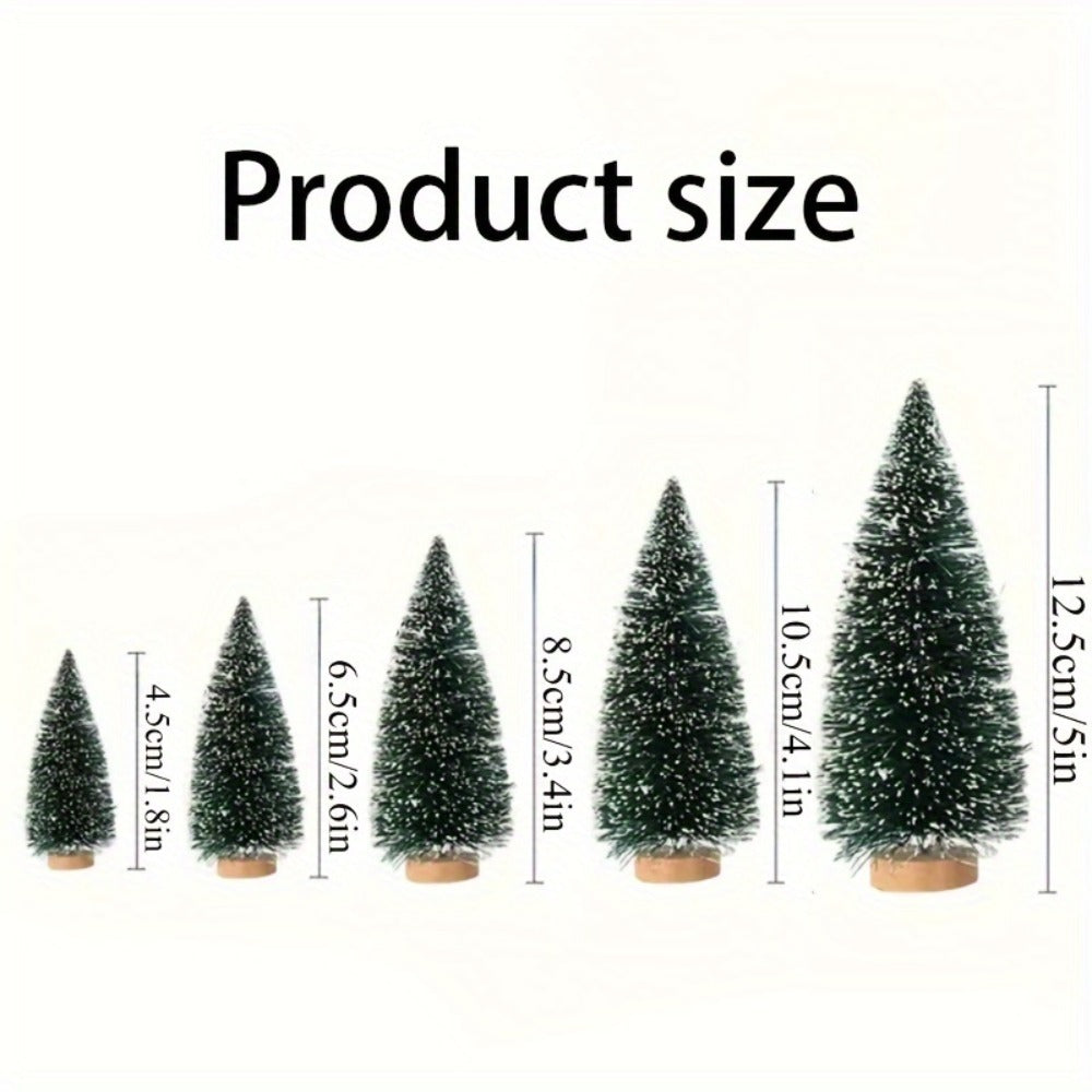 Mini Artificial Christmas Trees Set of 15, Bottle Brush Tabletop Trees with Wooden Base & Snowflake Sprinkles — Bendable Non-Lit Holiday Centerpieces for Christmas, Halloween & Thanksgiving Decor