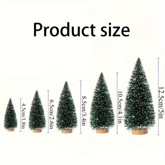 Mini Artificial Christmas Trees Set of 15, Bottle Brush Tabletop Trees with Wooden Base & Snowflake Sprinkles — Bendable Non-Lit Holiday Centerpieces for Christmas, Halloween & Thanksgiving Decor