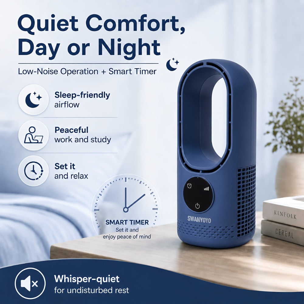 Portable Bladeless Fan USB Tower Fan, Desktop Air Conditioner Fan with Water Mist Cooling, Remote Control, Touch Screen, 7-Color LED Ambient Light and Timer, Personal Cooling Fan for Office, Travel, Camping, Home