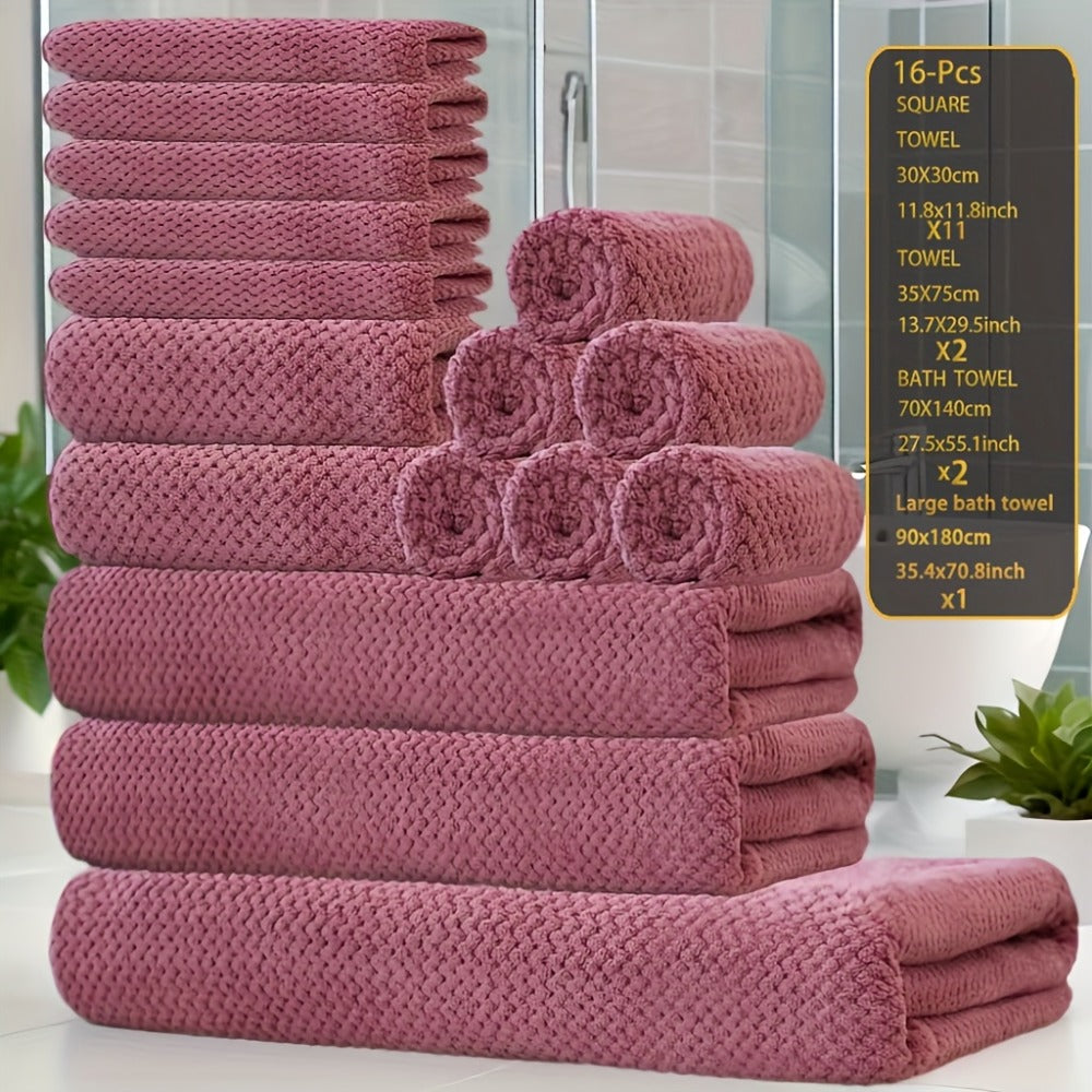 Towel Set 16 Piece 300GSM Coral Fleece Bath Towels and Washcloths in 11 Solid Colors for Home and Guest Use