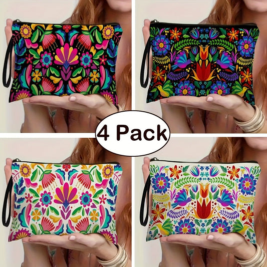 Makeup Bag – Travel Makeup Bag 4-Pack Set Large Capacity Cosmetic Organizer with Zipper Floral & Cute Animal Print Toiletry Pouch for…