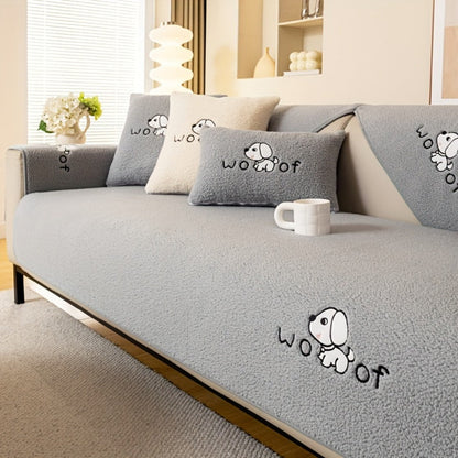 Sofa Cover Embroidered Plush-Texture Panels for Single to 4 Seats, Backrest, Armrest or Pillowcase