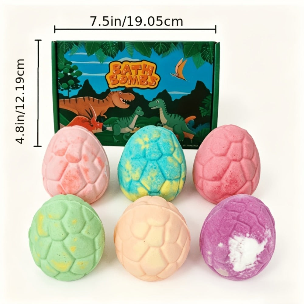 Dinosaur Bath Bombs for Kids with Hidden Toy Inside 6 Pack — Fizzy Colorful Bath Balls with Collectible Dino Surprise | Safe for Sensitive Skin | Fun Bath Gift for Boys & Girls Birthday Easter Holiday