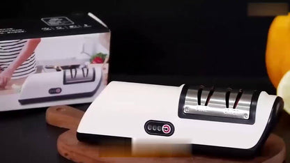 Two-Stage Electric Knife Sharpener in White or Pink with Two Extra Sanding Wheels Included