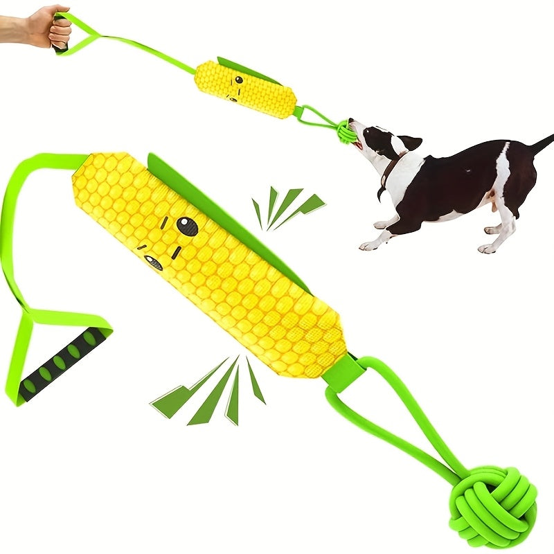 Dog Toy Rope Tug with Knotted Squeaky Ball in Camouflage, Corn, Eagle or Shark Designs for Larger Dogs