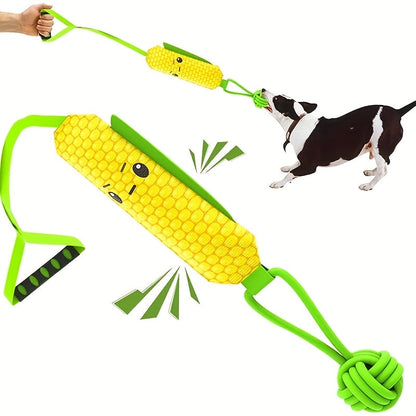 Dog Toy Rope Tug with Knotted Squeaky Ball in Camouflage, Corn, Eagle or Shark Designs for Larger Dogs