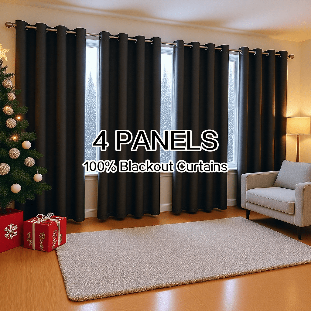 Four-Panel Grommet Blackout Curtain Set in Wine Red, Black or Gray with Six Sizes from 37 x 54 to 52 x 108 Inches