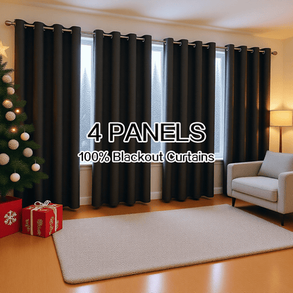 Four-Panel Grommet Blackout Curtain Set in Wine Red, Black or Gray with Six Sizes from 37 x 54 to 52 x 108 Inches