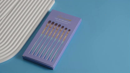 Seven-Piece Nail Art Brush Set with Aurora Blue Handles for Painting, Lining, Dotting and Sculpting