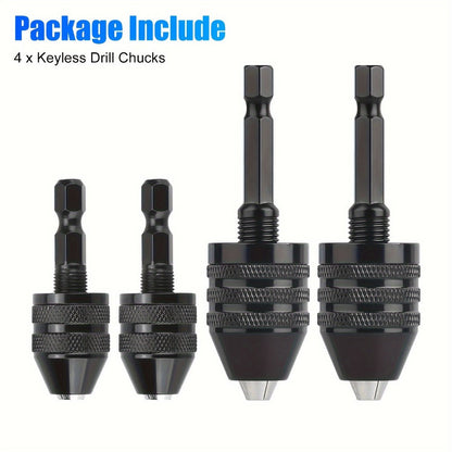 Keyless Drill Chuck Adapter 4PCS 1/4 Inch Hex Shank Quick Change 0.3-6.5mm 0.3-3.6mm Collet Screwdriver Impact Driver Converter for Drill Bits Electric Screwdriver