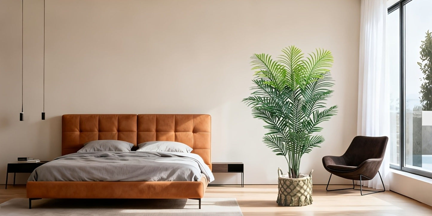 Artificial Areca Palm Tree in 4, 5 or 6-Foot Heights with Frond Count and White Planter Options