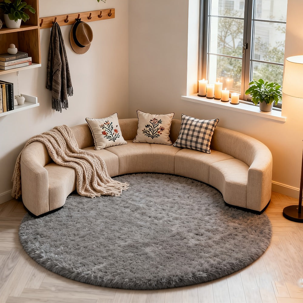 Round Shaggy Area Rug in Seven Solid or Tie-Dye Colors with 4 x 4-Foot to 8 x 8-Foot Sizes