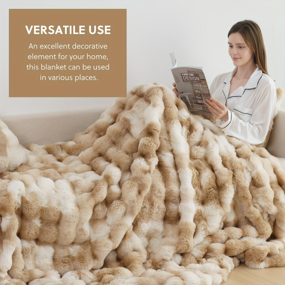 Faux Rabbit Fur Throw Blanket in 11 Checkout Colors and Throw, Twin, Queen or King Size Options