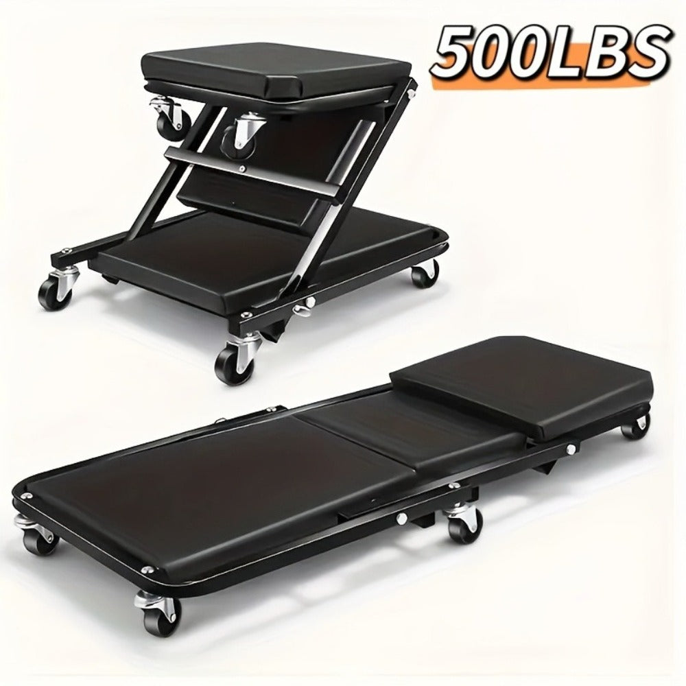 Mechanic Creeper Crawler Seat 36" Z-Type Folding with 6 Swivel Wheels & Adjustable Load Plate - Garage Repair Crawling Board